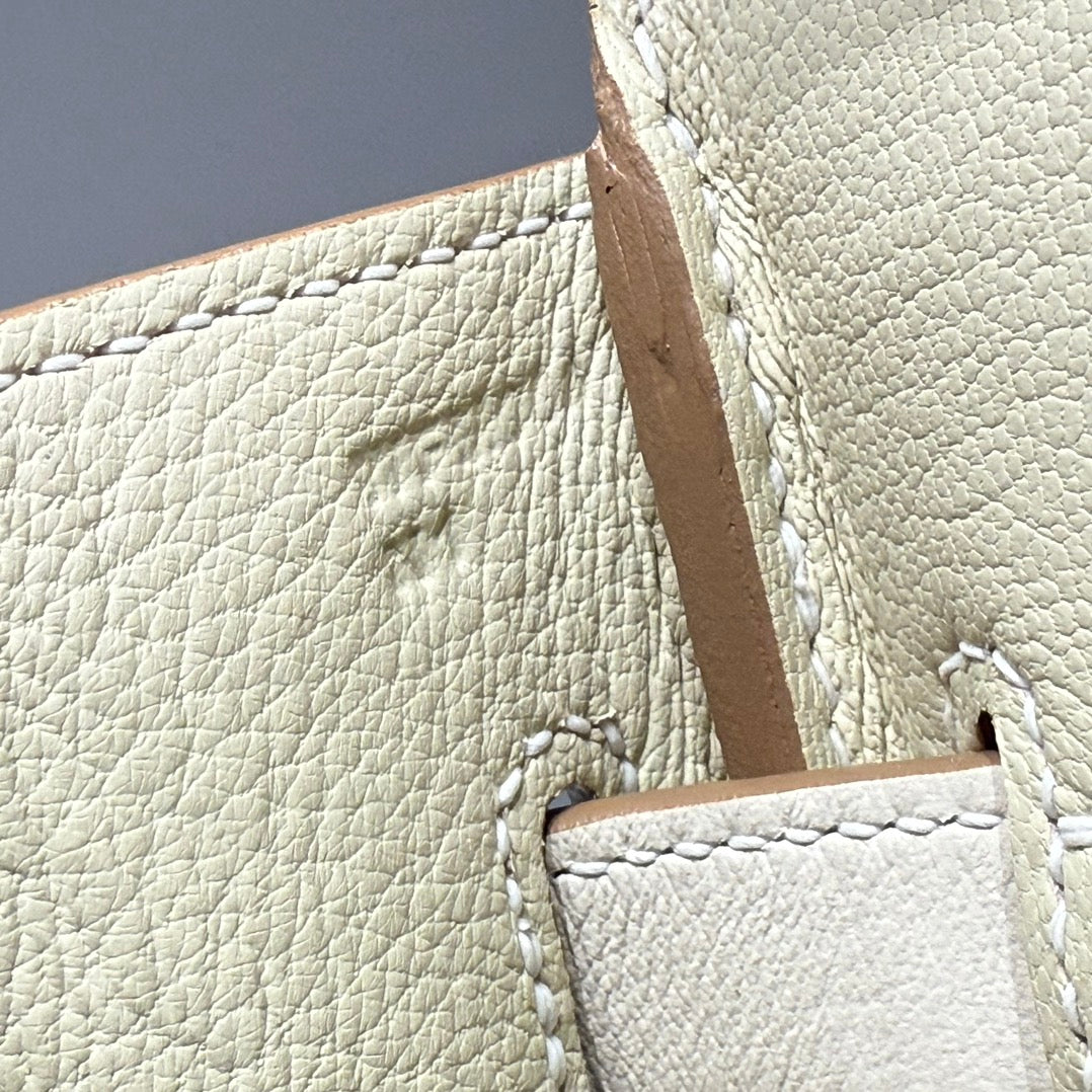 HM BIRKIN 30 MILKSHAKE TOILE BLANCHE AVEC CUIR SWIFT QUINCAILLERIE ARGENTÉE 237310