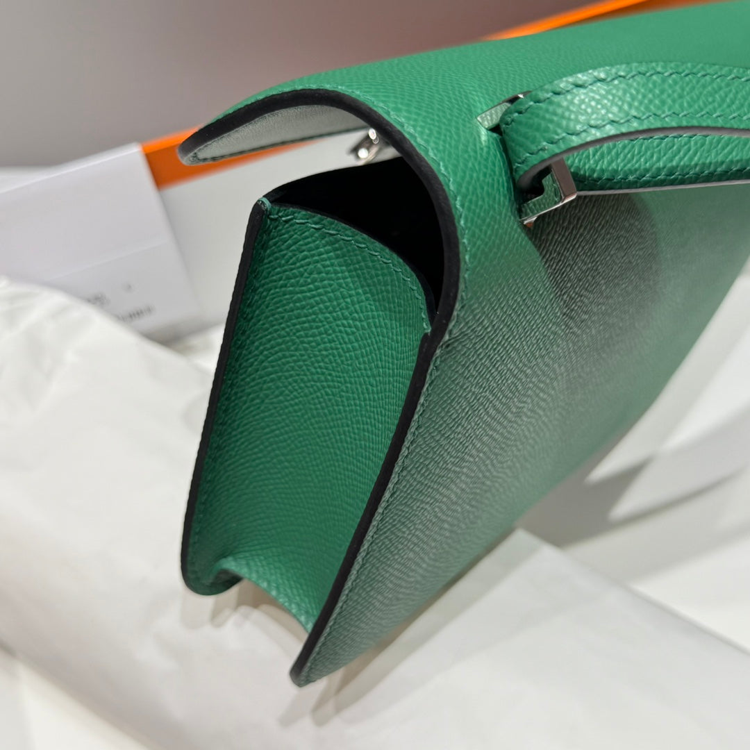 HM コンスタンス エラン 24cm バッグ ダークグリーン エプソムレザー シルバー金具