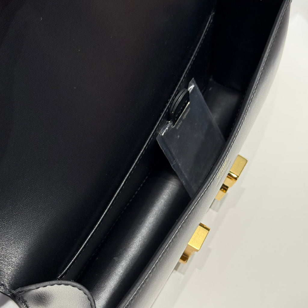 HM コンスタンス エラン 24cm バッグ ブラック ボックスカーフスキン ゴールド金具