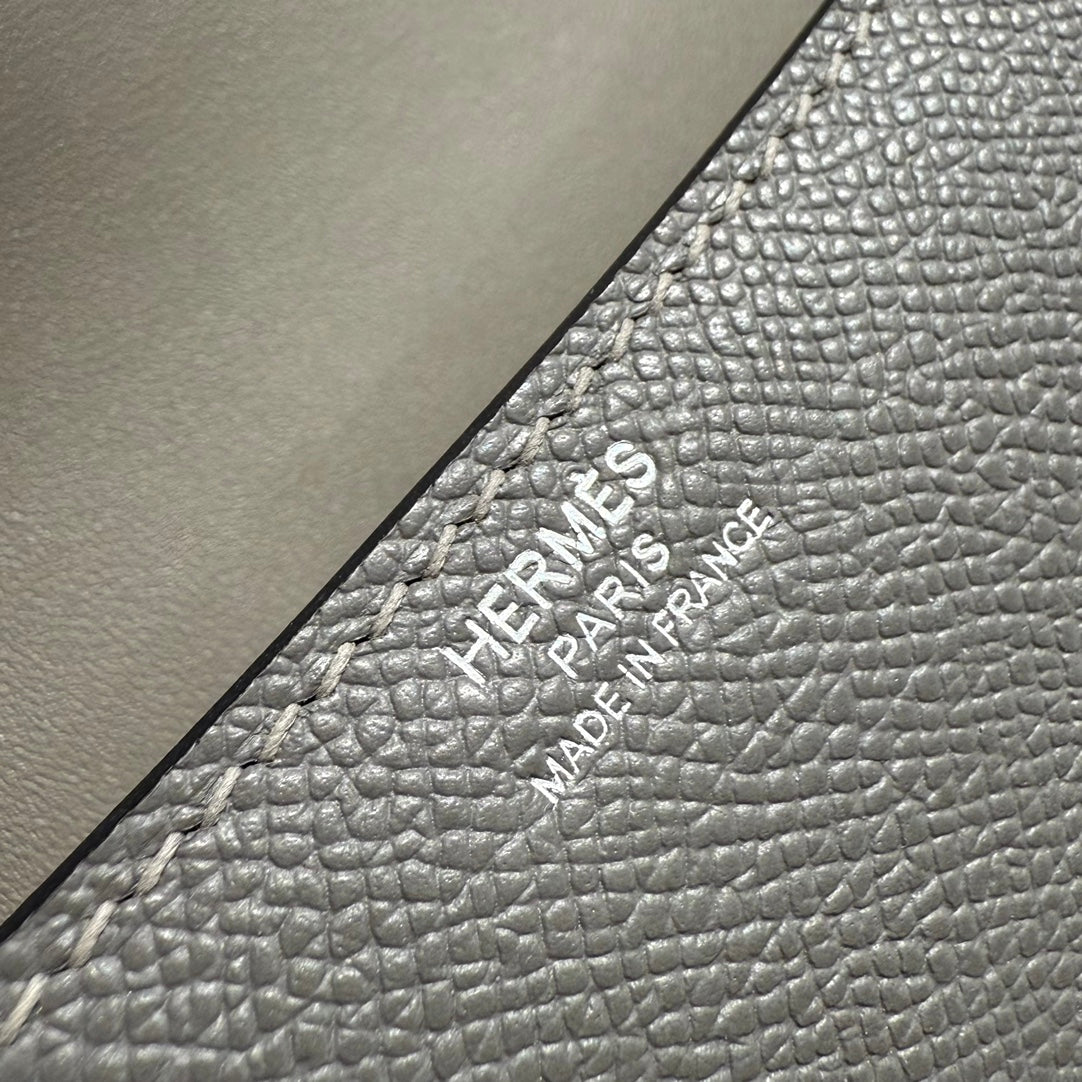 SAC HM CONSTANCE ELAN 24 CM CUIR EPSOM GRIS FONCÉ QUINCAILLERIE ARGENTÉE