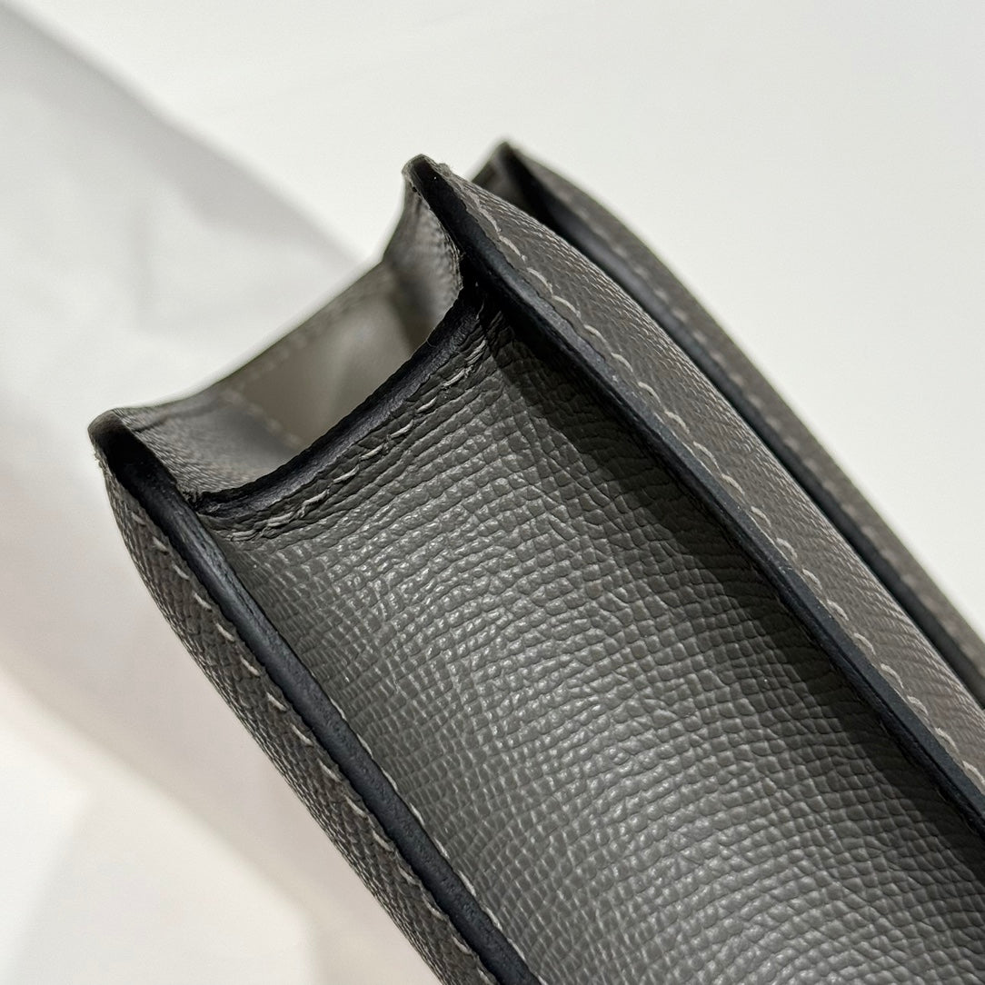 SAC HM CONSTANCE ELAN 24 CM CUIR EPSOM GRIS FONCÉ QUINCAILLERIE ARGENTÉE
