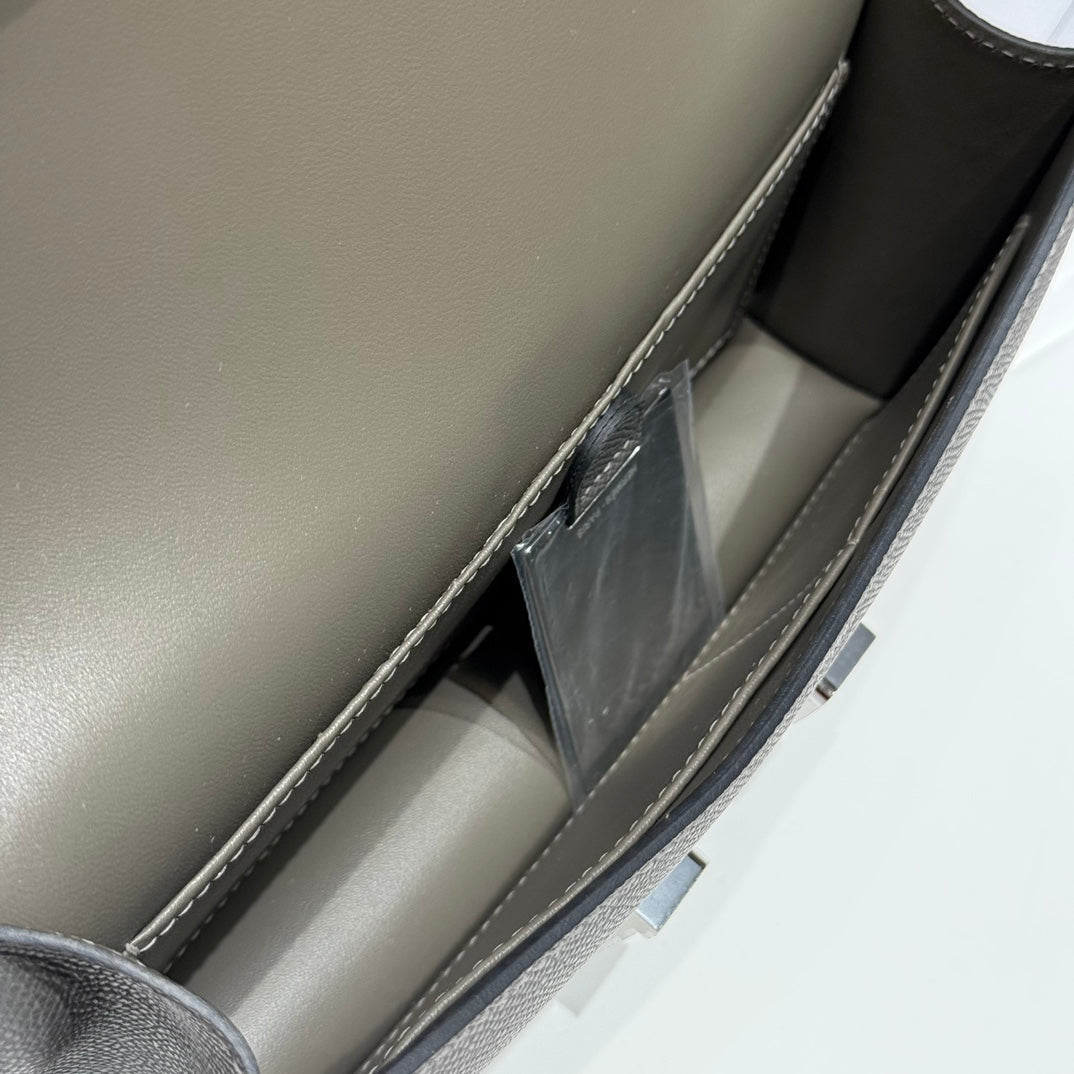 SAC HM CONSTANCE ELAN 24 CM CUIR EPSOM GRIS FONCÉ QUINCAILLERIE ARGENTÉE
