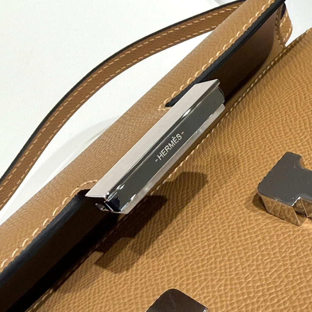 HM CONSTANCE ELAN 24CM BAG BROWN EPSOM LEATHER SILVER HARDWARE