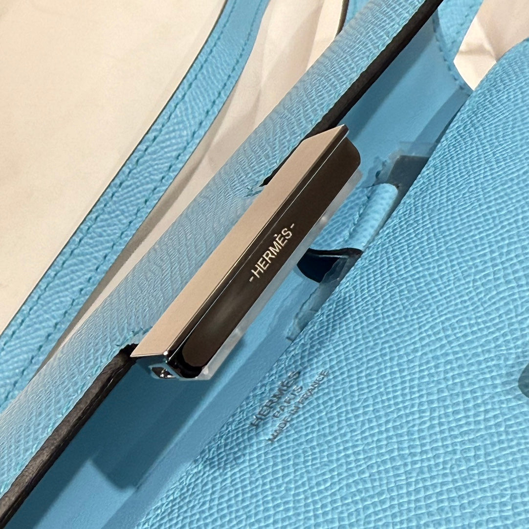 HM CONSTANCE ELAN 24CM BAG CLOUD BLUE EPSOM LEATHER SILVER HARDWARE