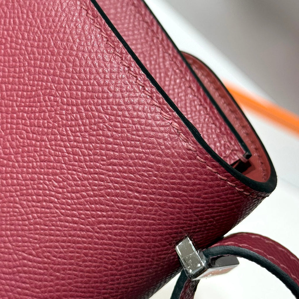 SAC HM CONSTANCE ELAN 24 CM CUIR EPSOM BORDEAUX QUINCAILLERIE ARGENTÉE