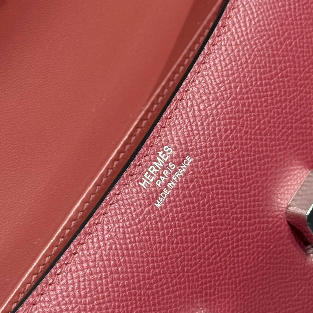 SAC HM CONSTANCE ELAN 24 CM CUIR EPSOM BORDEAUX QUINCAILLERIE ARGENTÉE