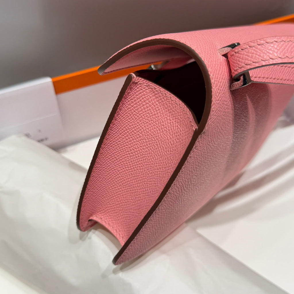 SAC HM CONSTANCE ELAN 24 CM EN CUIR EPSOM ROSE ET QUINCAILLERIE ARGENTÉE
