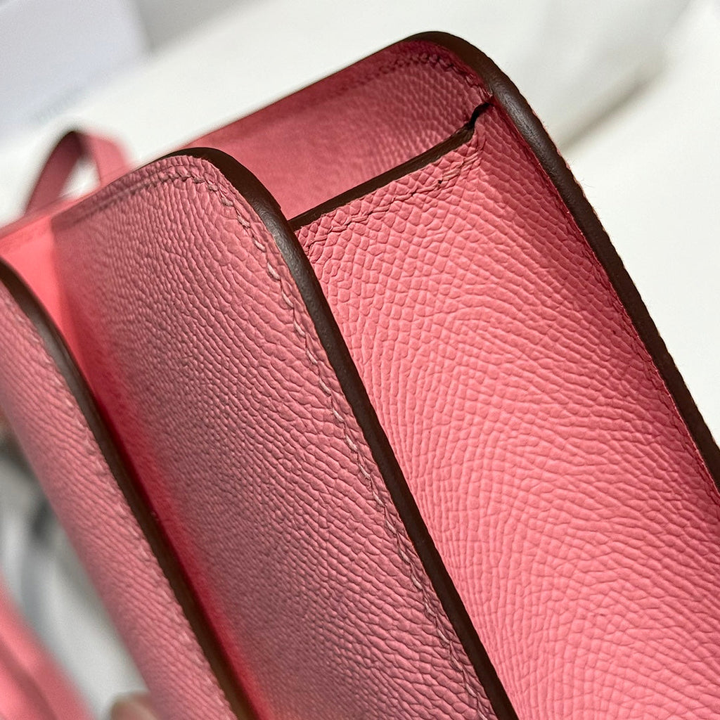 SAC HM CONSTANCE ELAN 24 CM EN CUIR EPSOM ROSE ET QUINCAILLERIE DORÉE