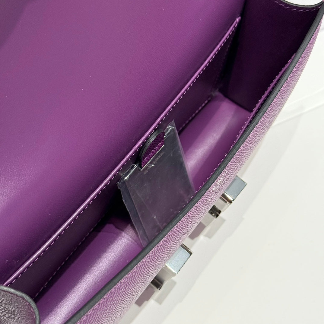 SAC HM CONSTANCE ELAN 24 CM CUIR EPSOM VIOLET QUINCAILLERIE ARGENTÉE
