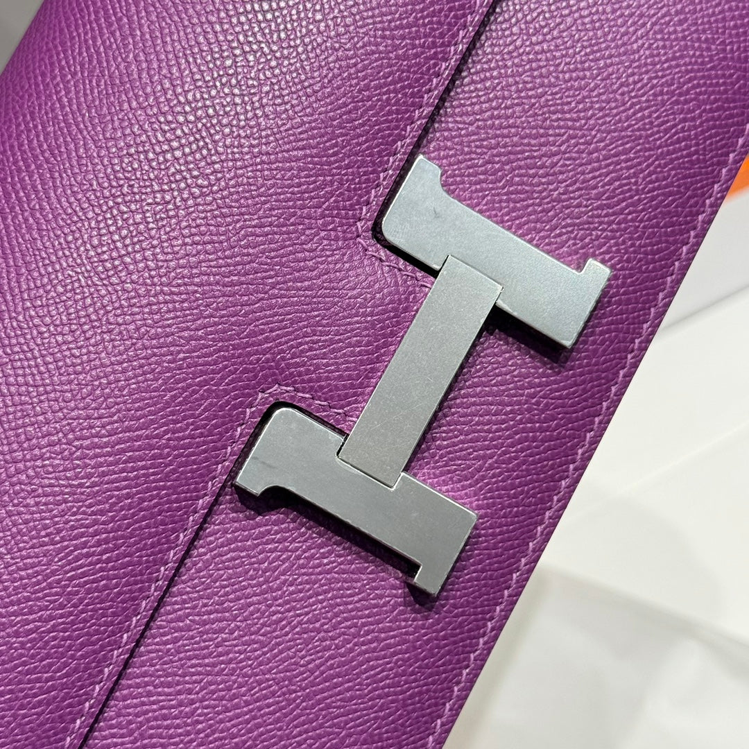 SAC HM CONSTANCE ELAN 24 CM CUIR EPSOM VIOLET QUINCAILLERIE ARGENTÉE