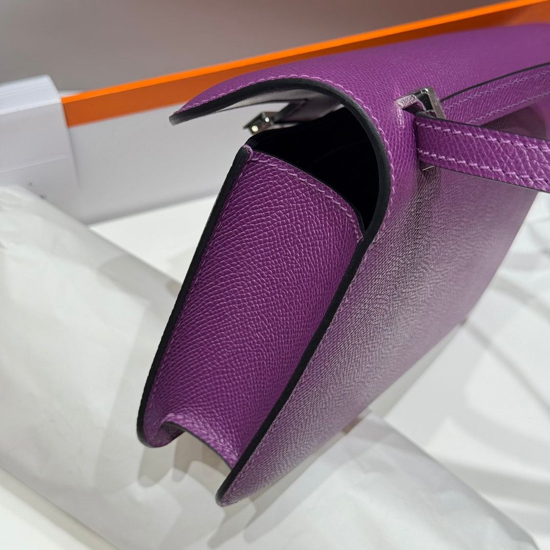 SAC HM CONSTANCE ELAN 24 CM CUIR EPSOM VIOLET QUINCAILLERIE ARGENTÉE