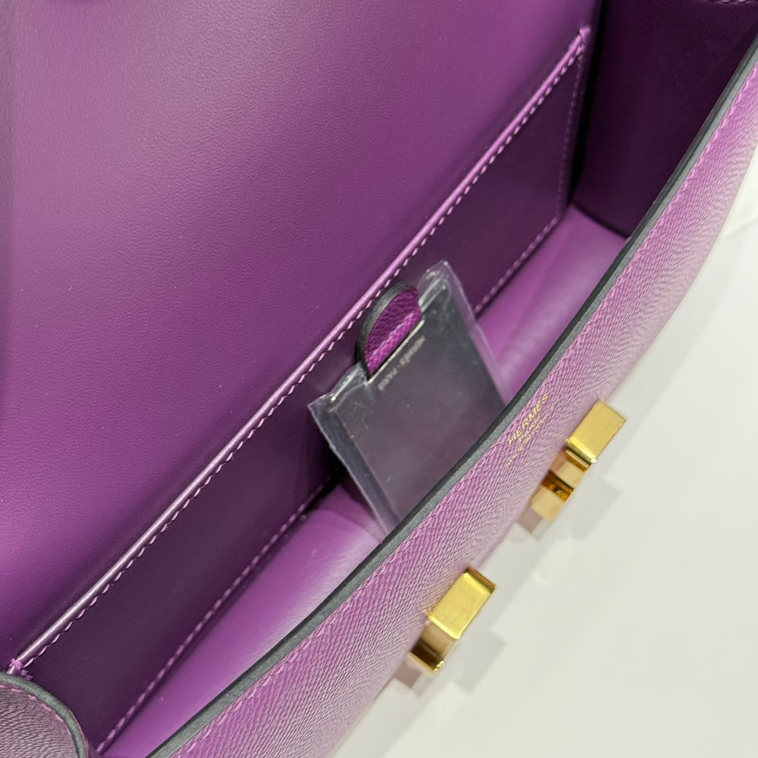 HM CONSTANCE ELAN 24CM BAG PURPLE EPSOM LEATHER GOLD HARDWARE