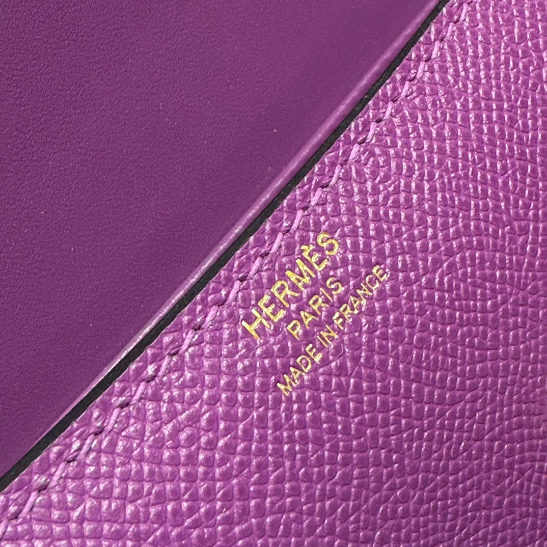 SAC HM CONSTANCE ELAN 24 CM CUIR EPSOM VIOLET QUINCAILLERIE DORÉ