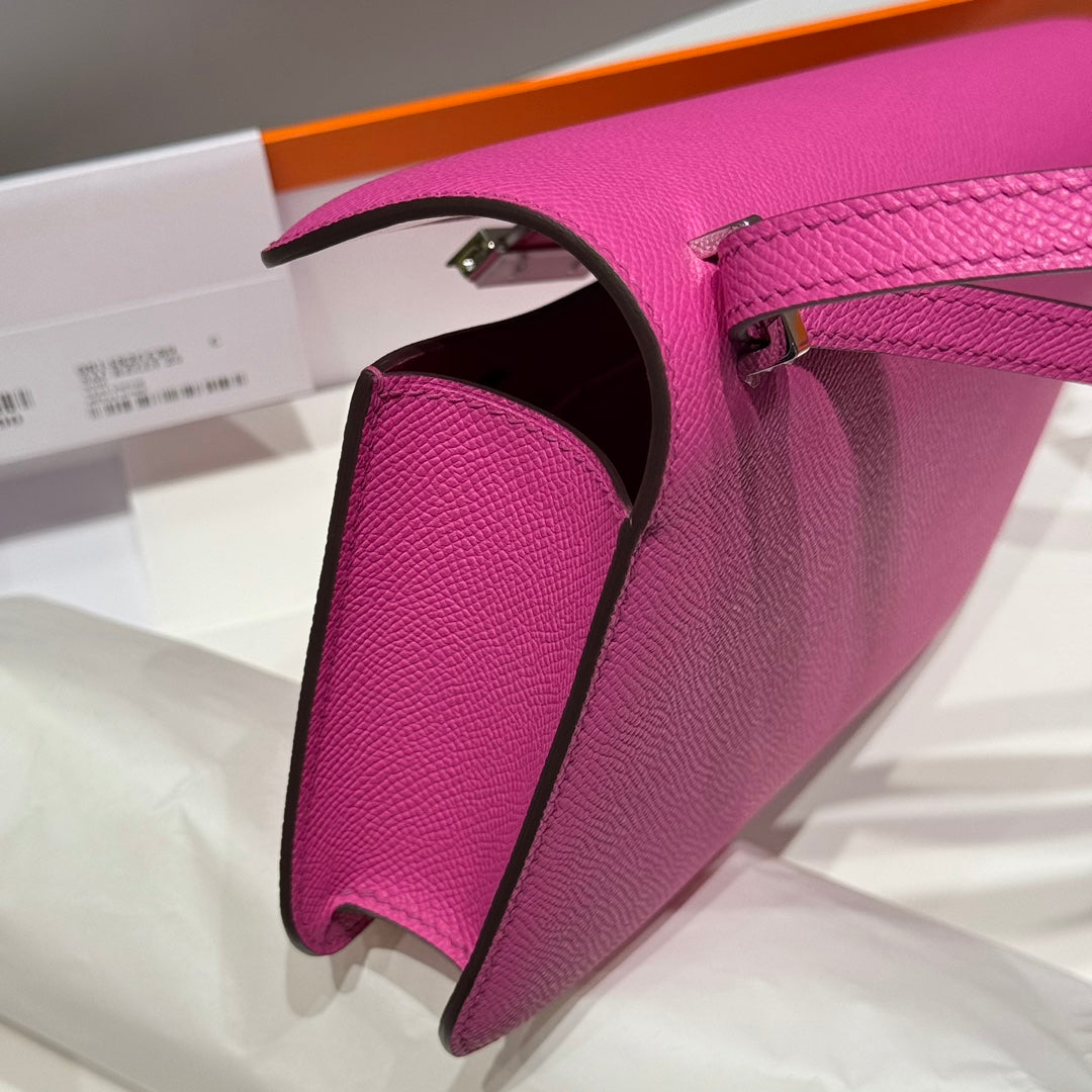 SAC HM CONSTANCE ELAN 24 CM ROSE TYRIEN CUIR EPSOM QUINCAILLERIE ARGENTÉE