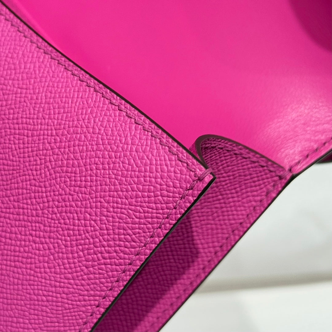 SAC HM CONSTANCE ELAN 24 CM EN CUIR EPSOM ROSE TYRIEN ET QUINCAILLERIE DORÉ