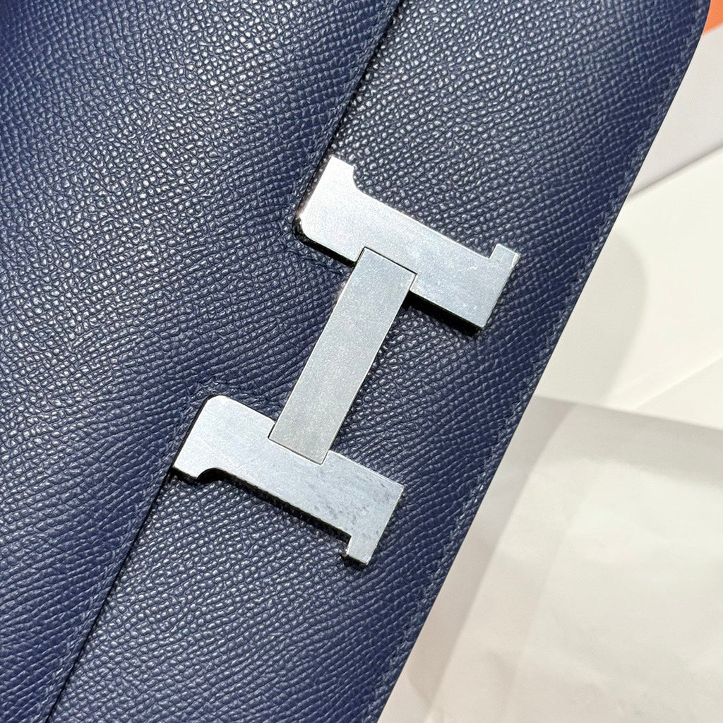 HM CONSTANCE ELAN 24CM BAG DARK BLUE EPSOM LEATHER SILVER HARDWARE