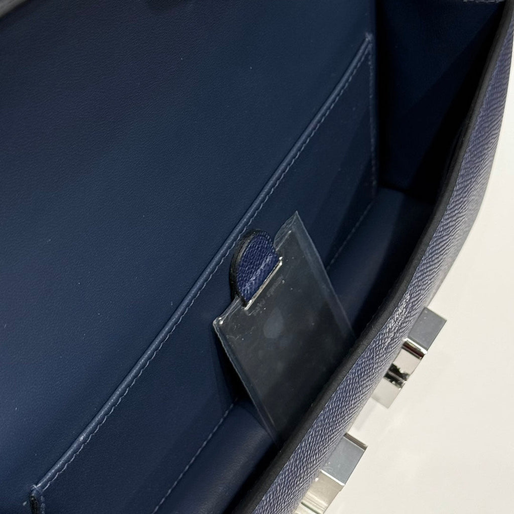 HM CONSTANCE ELAN 24CM BAG DARK BLUE EPSOM LEATHER SILVER HARDWARE