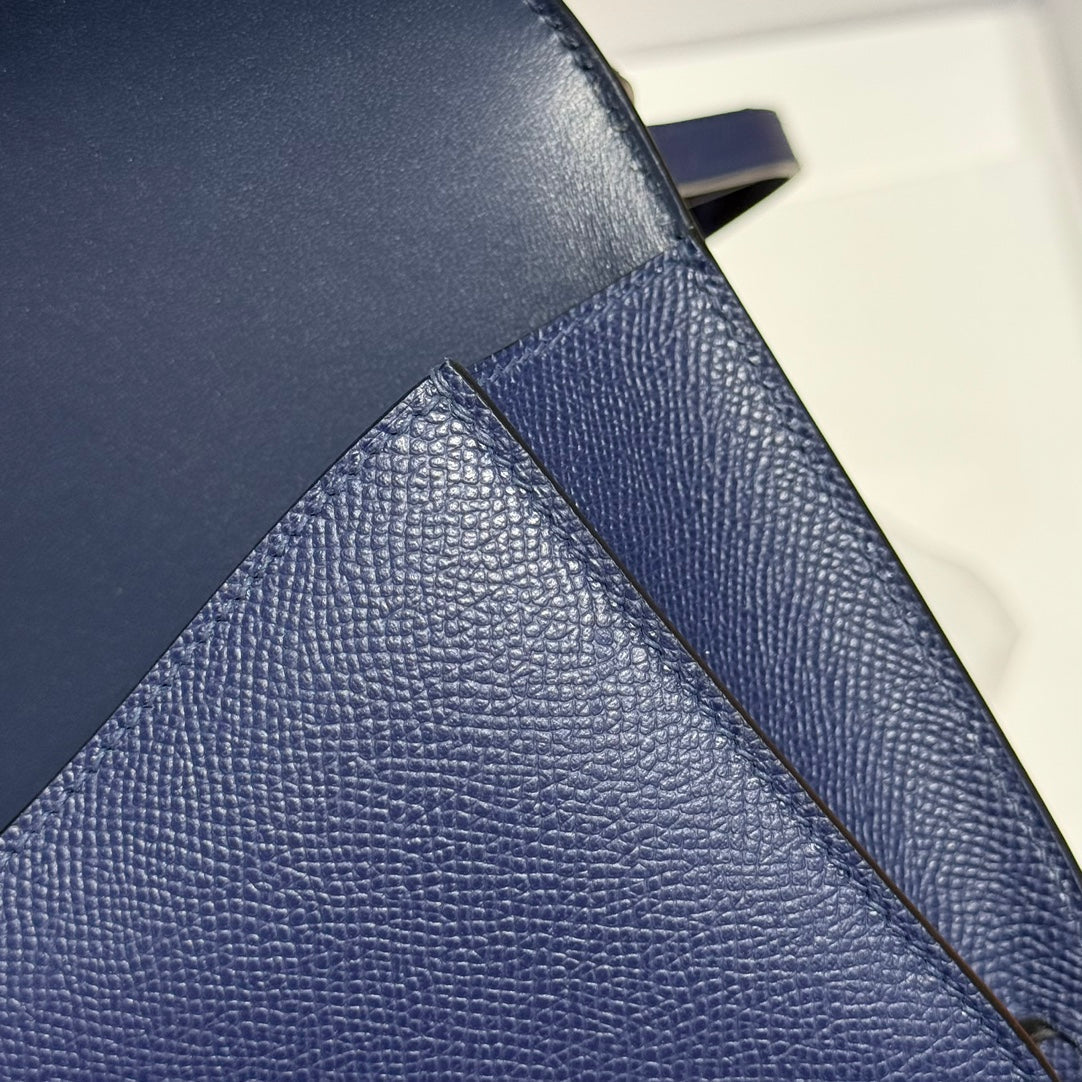 SAC HM CONSTANCE ELAN 24 CM CUIR EPSOM BLEU FONCÉ ACCESSOIRES ARGENTÉS