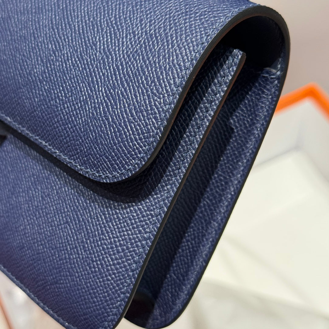 SAC HM CONSTANCE ELAN 24 CM CUIR EPSOM BLEU FONCÉ ACCESSOIRES ARGENTÉS