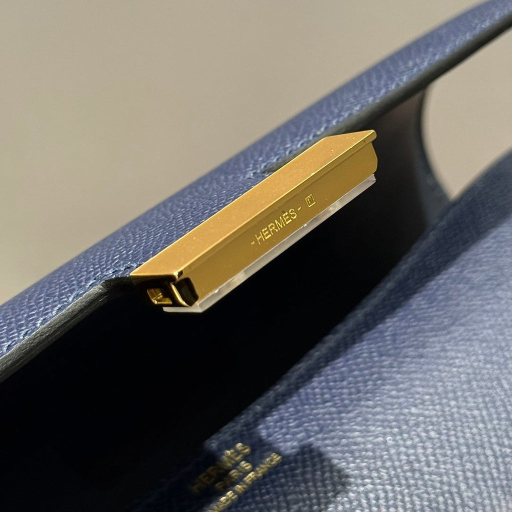 HM コンスタンス エラン 24cm バッグ ダークブルー エプソムレザー ゴールド金具
