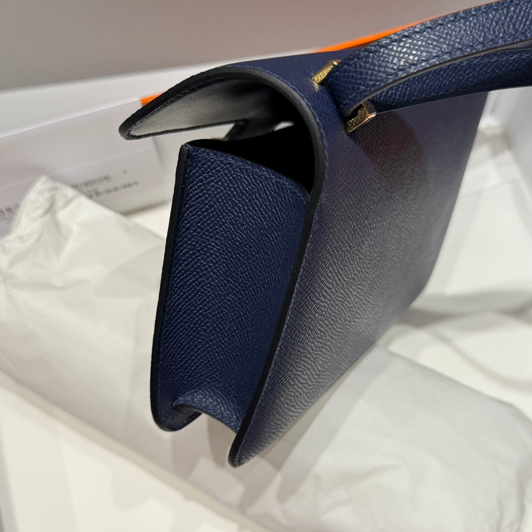 HM コンスタンス エラン 24cm バッグ ダークブルー エプソムレザー ゴールド金具