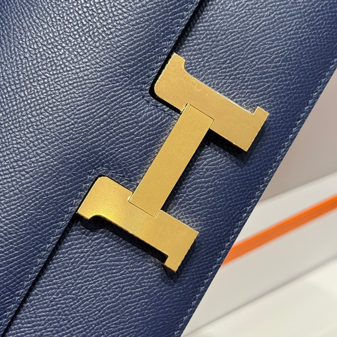 SAC HM CONSTANCE ELAN 24 CM CUIR EPSOM BLEU FONCÉ QUINCAILLERIE DORÉE