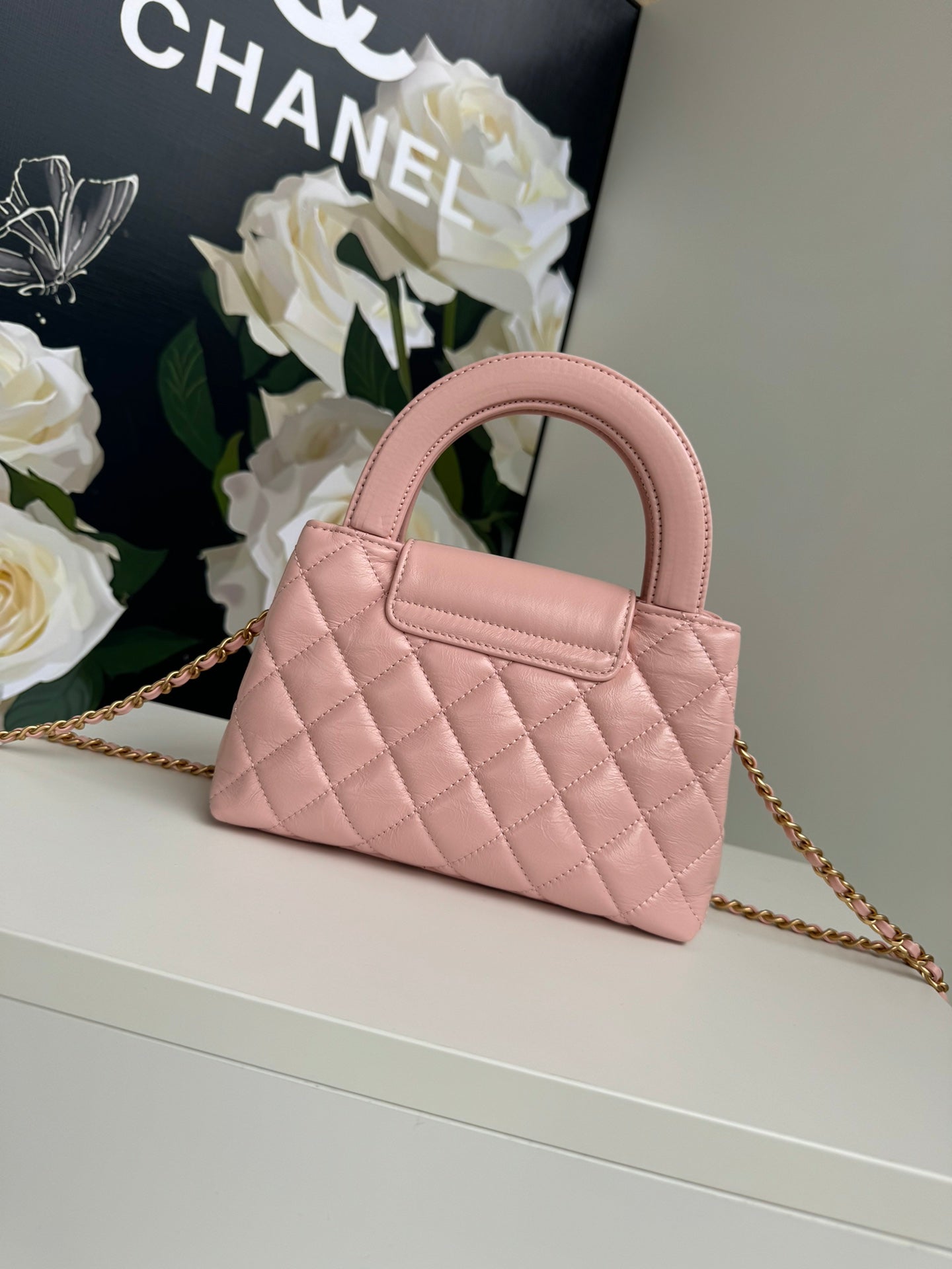 CC 24A NANO 19CM KELLY SHOPPER BAG PASTEL PINK LAMBSKIN