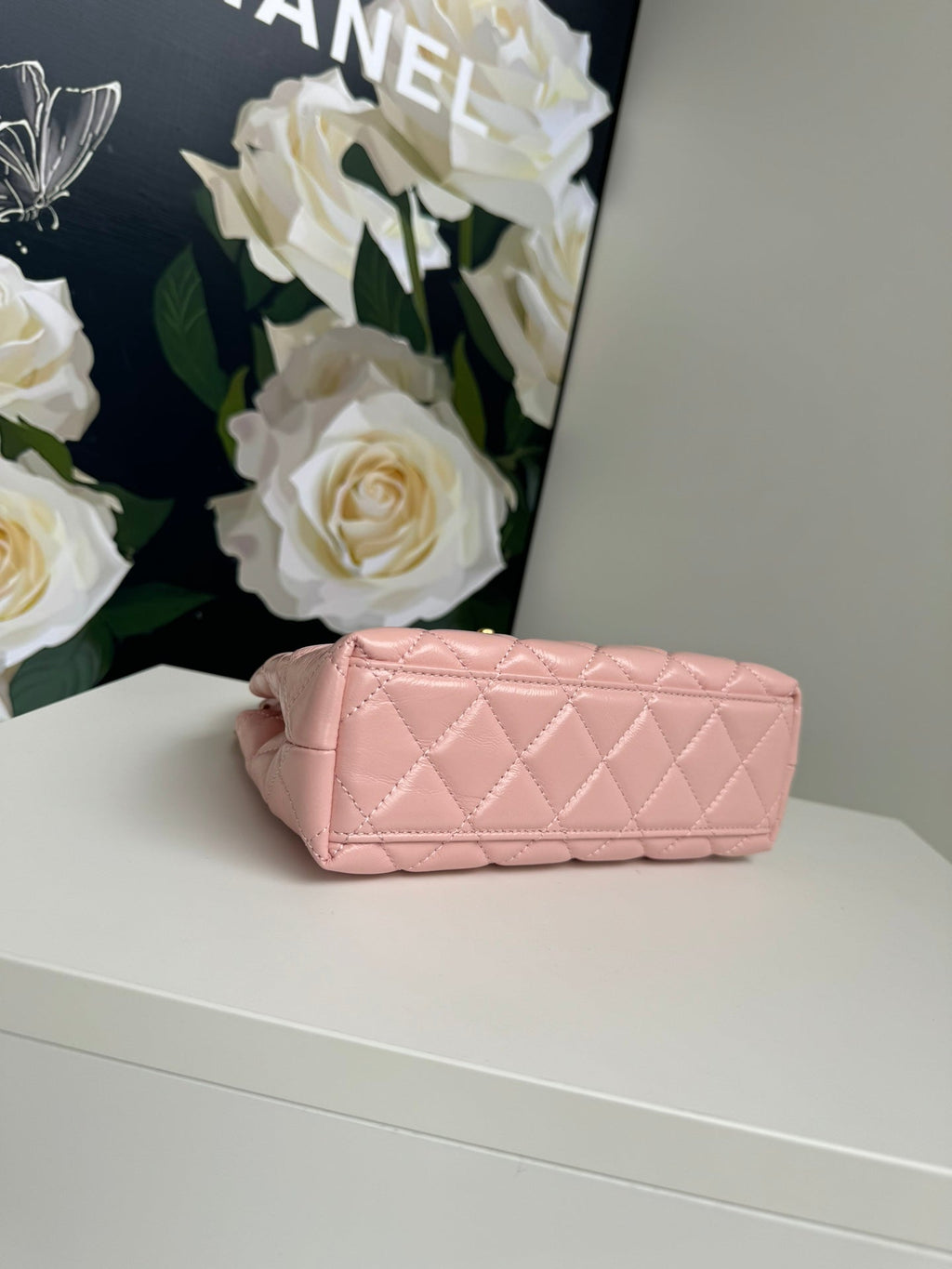 CC 24A NANO 19CM SAC CABAS KELLY EN CUIR D'AGNEAU ROSE PASTEL