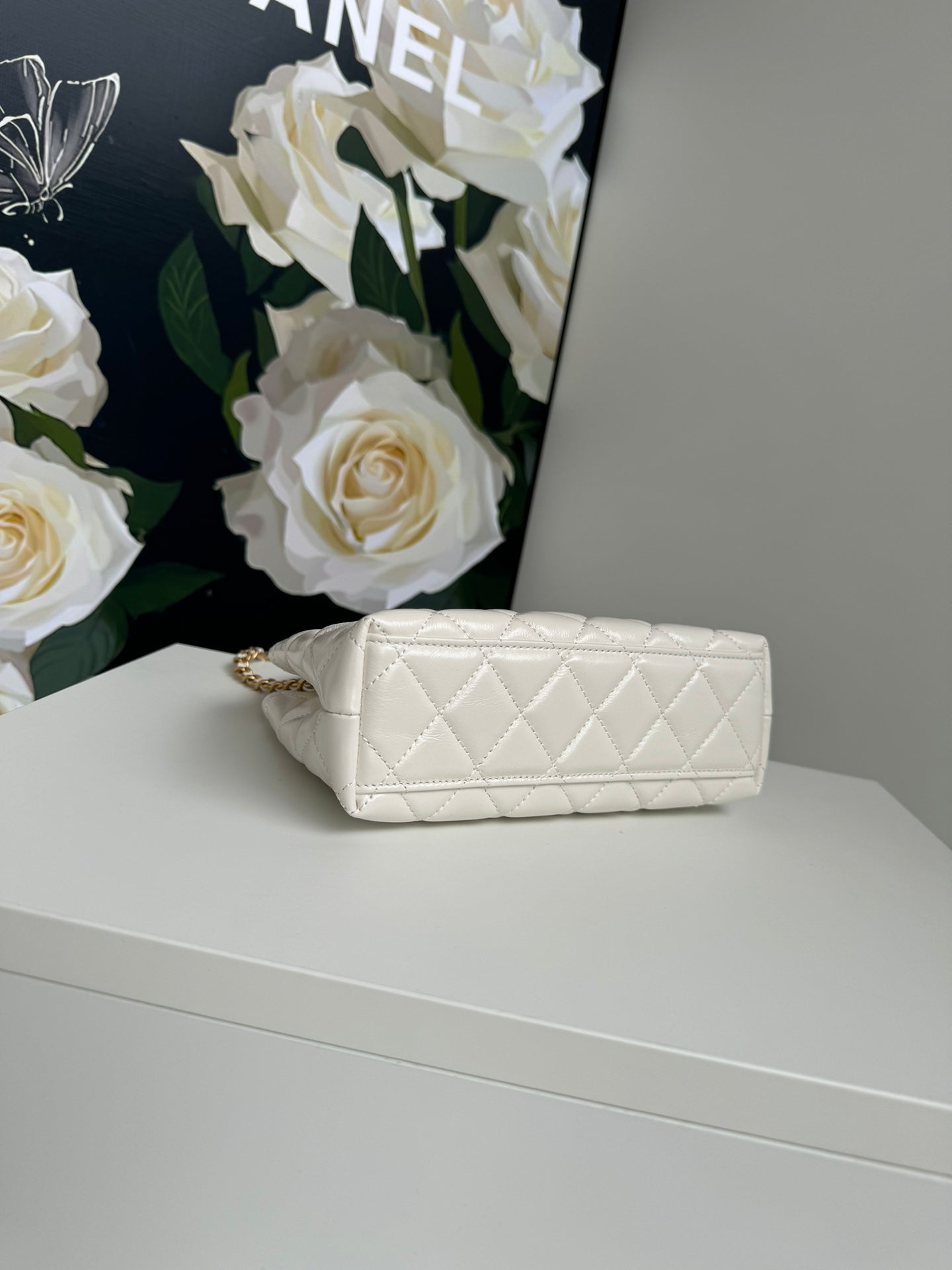 CC 24A NANO 19CM KELLY SHOPPER BAG PASTEL WHITE LAMBSKIN