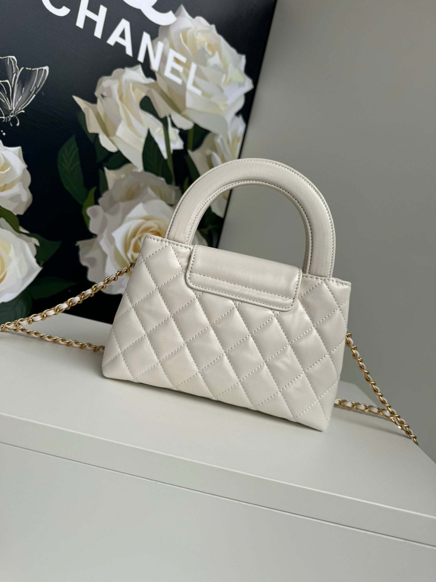 CC 24A NANO 19CM KELLY SHOPPER BAG PASTEL WHITE LAMBSKIN