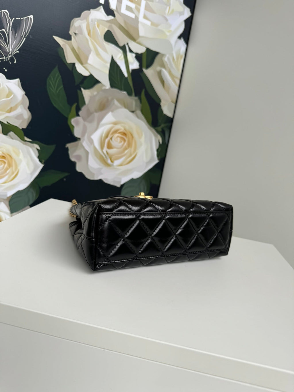 CC 24A NANO 19CM KELLY SHOPPER BAG BLACK LAMBSKIN