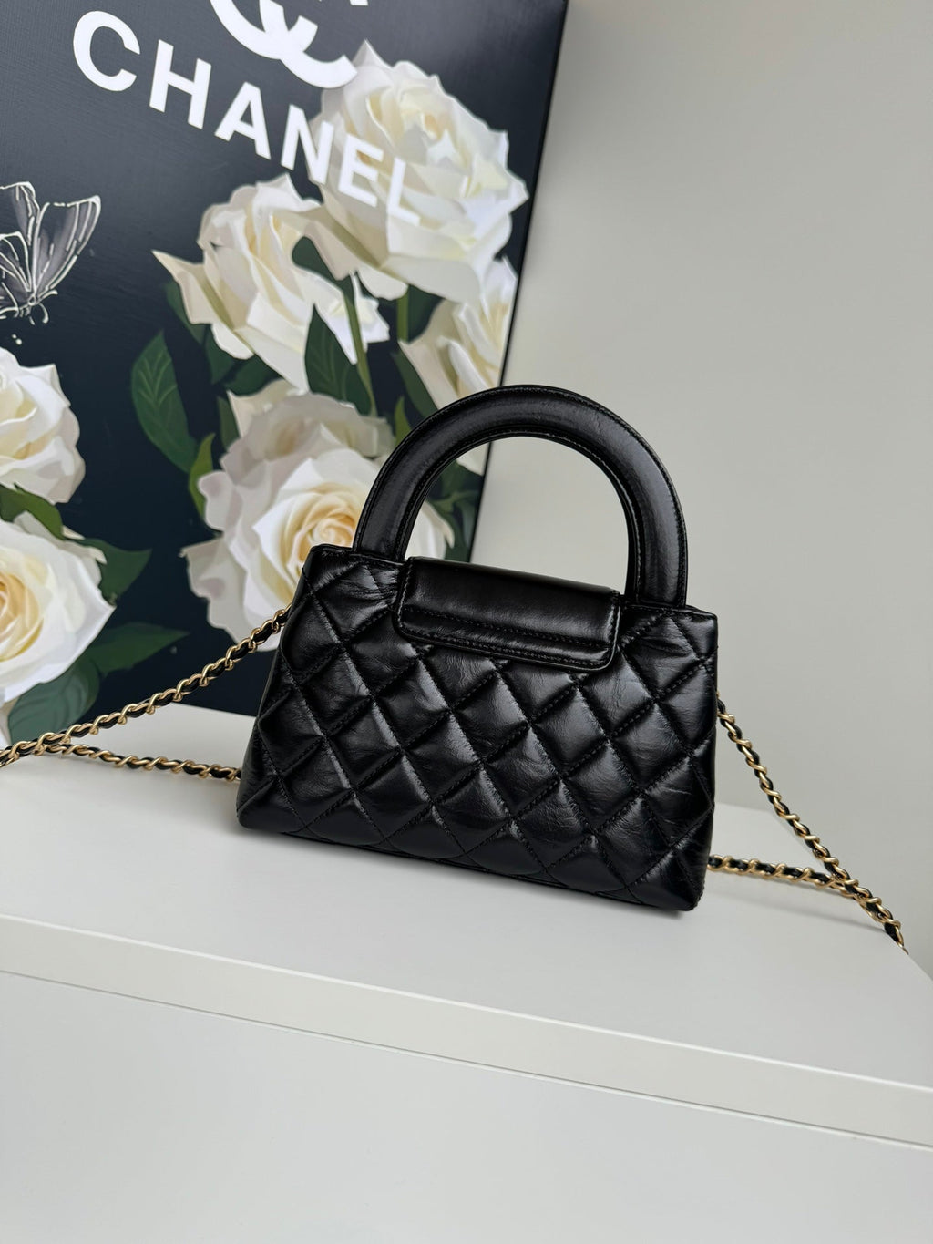 CC 24A NANO 19CM KELLY SHOPPER BAG BLACK LAMBSKIN