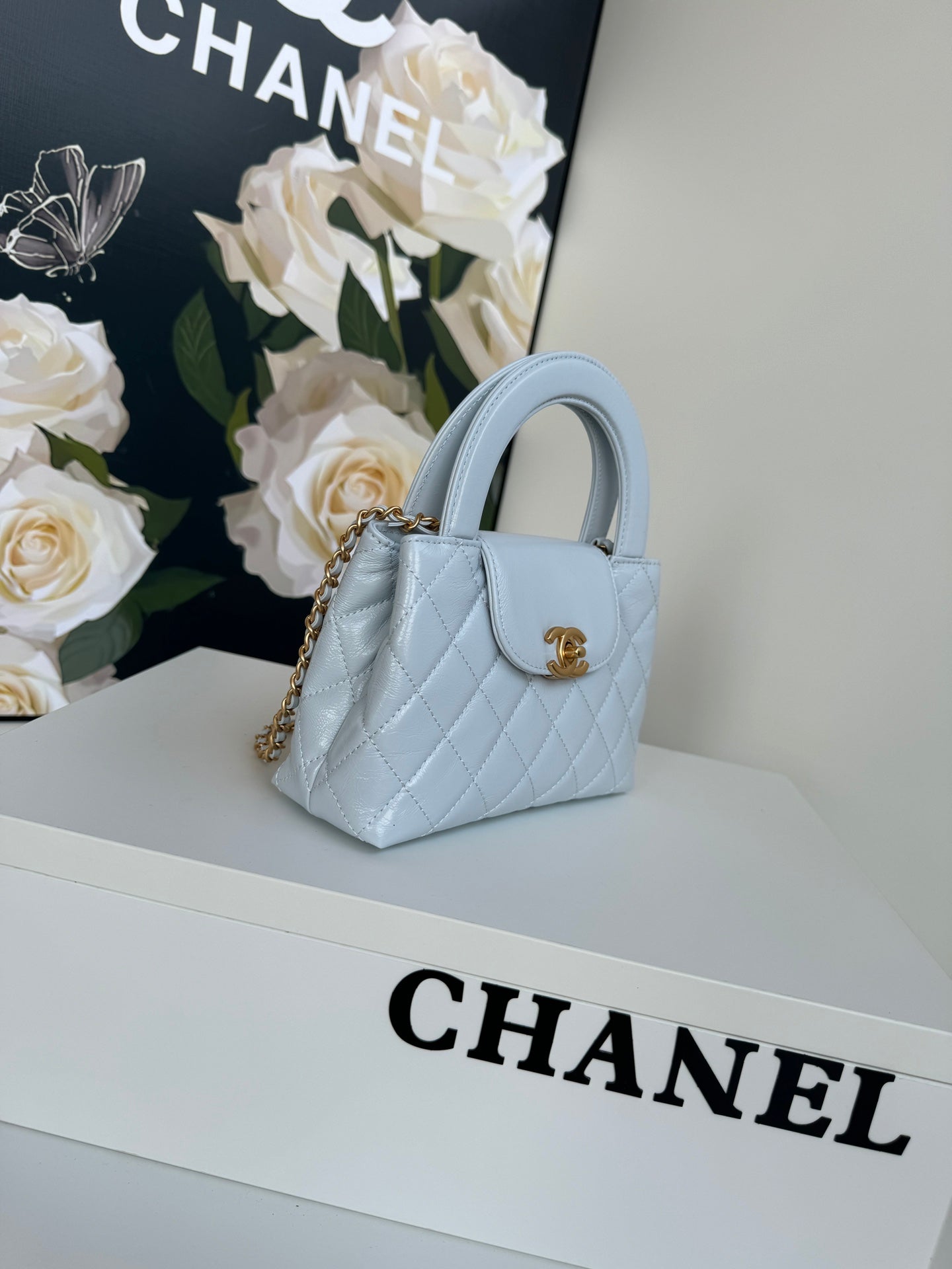 CC 24A NANO 19CM KELLY SHOPPER BAG CLOUD BLUE LAMBSKIN