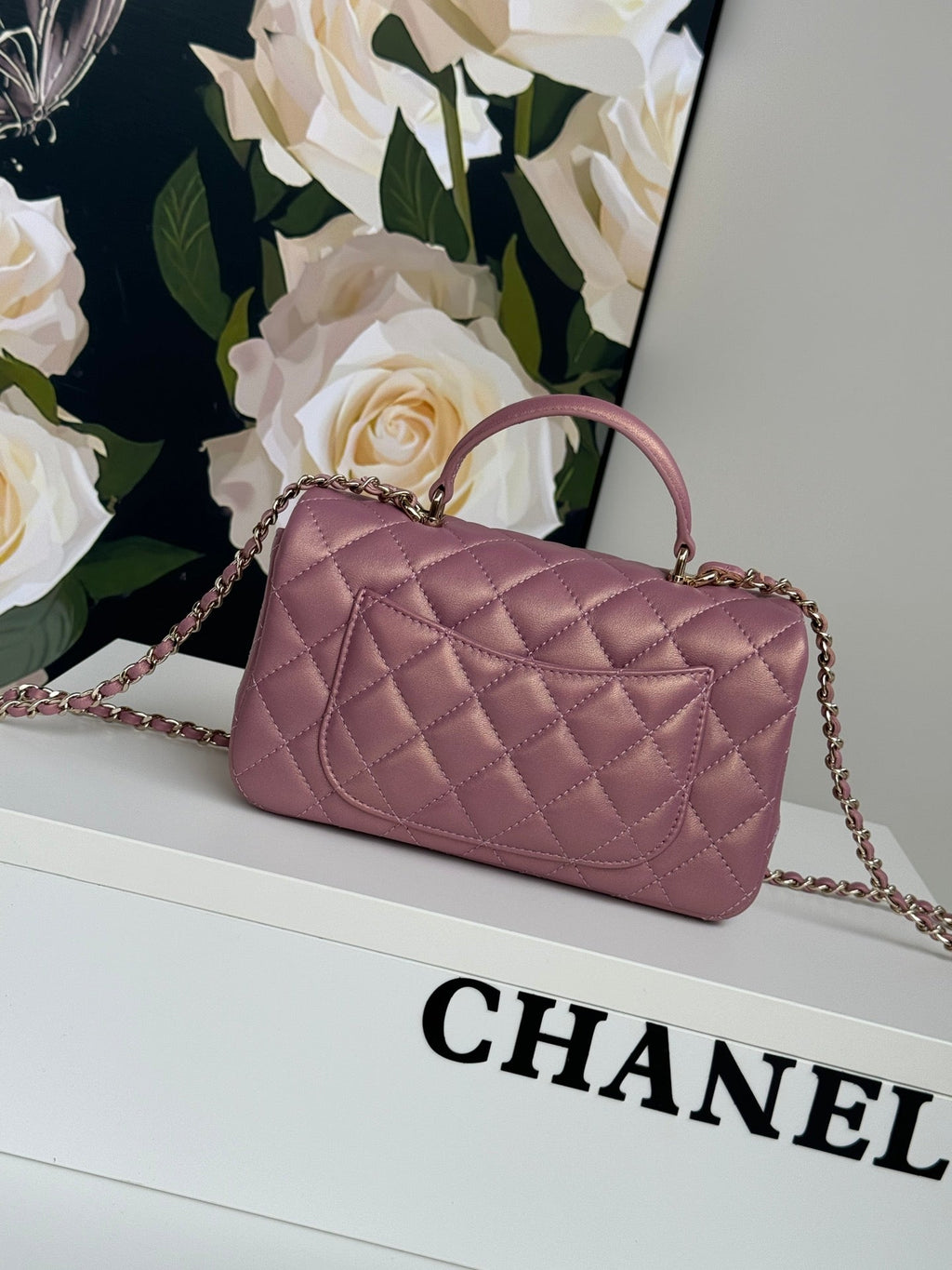 24C MINI SAC À RABAT 20 CM AVEC POIGNÉE SUPÉRIEURE EN CUIR DE VEAU ROSE VIOLET