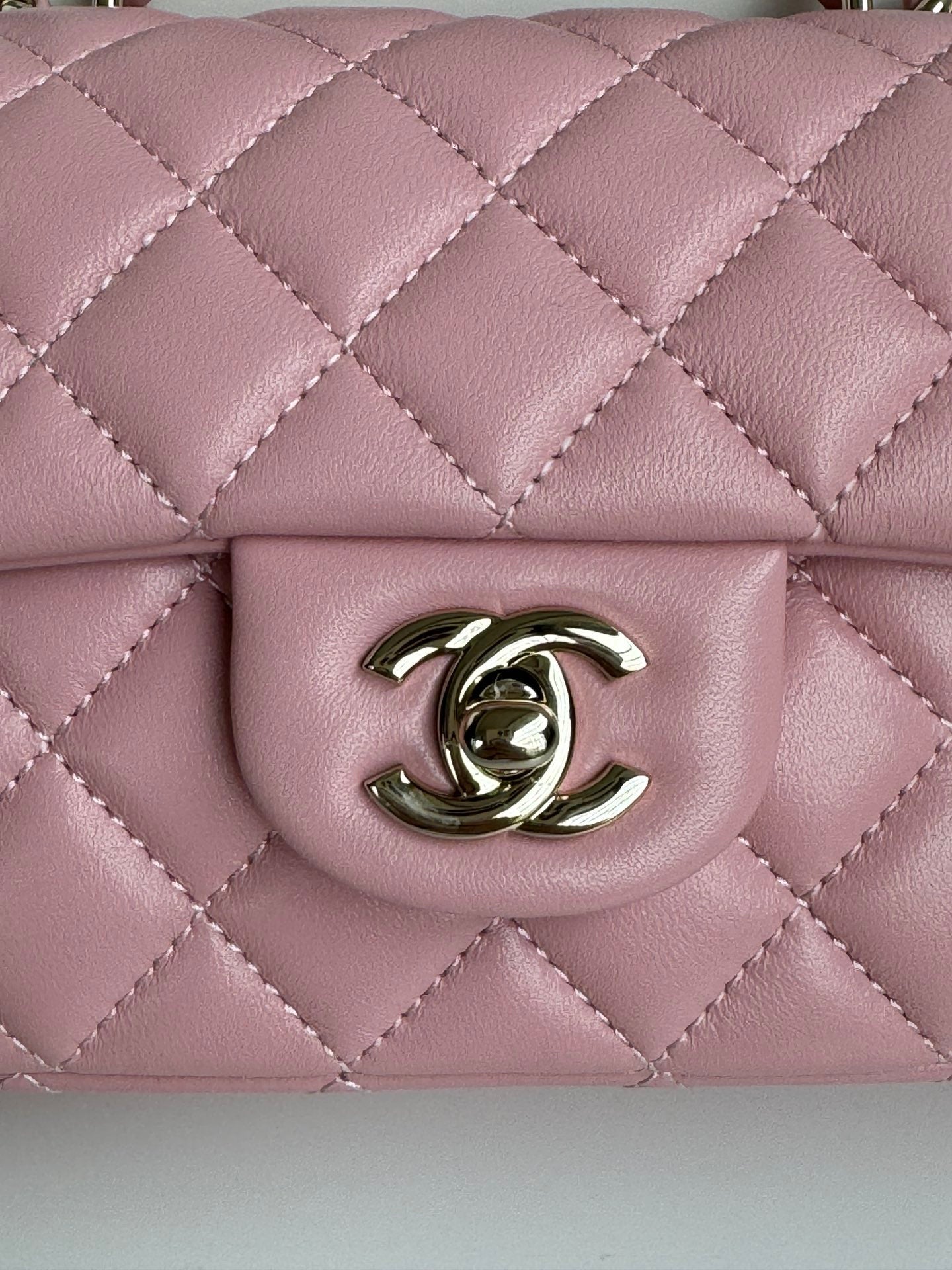 24C MINI FLAP BAG 20CM WITH TOP HANDLE PINK CALFSKIN SILVER HARDWARE