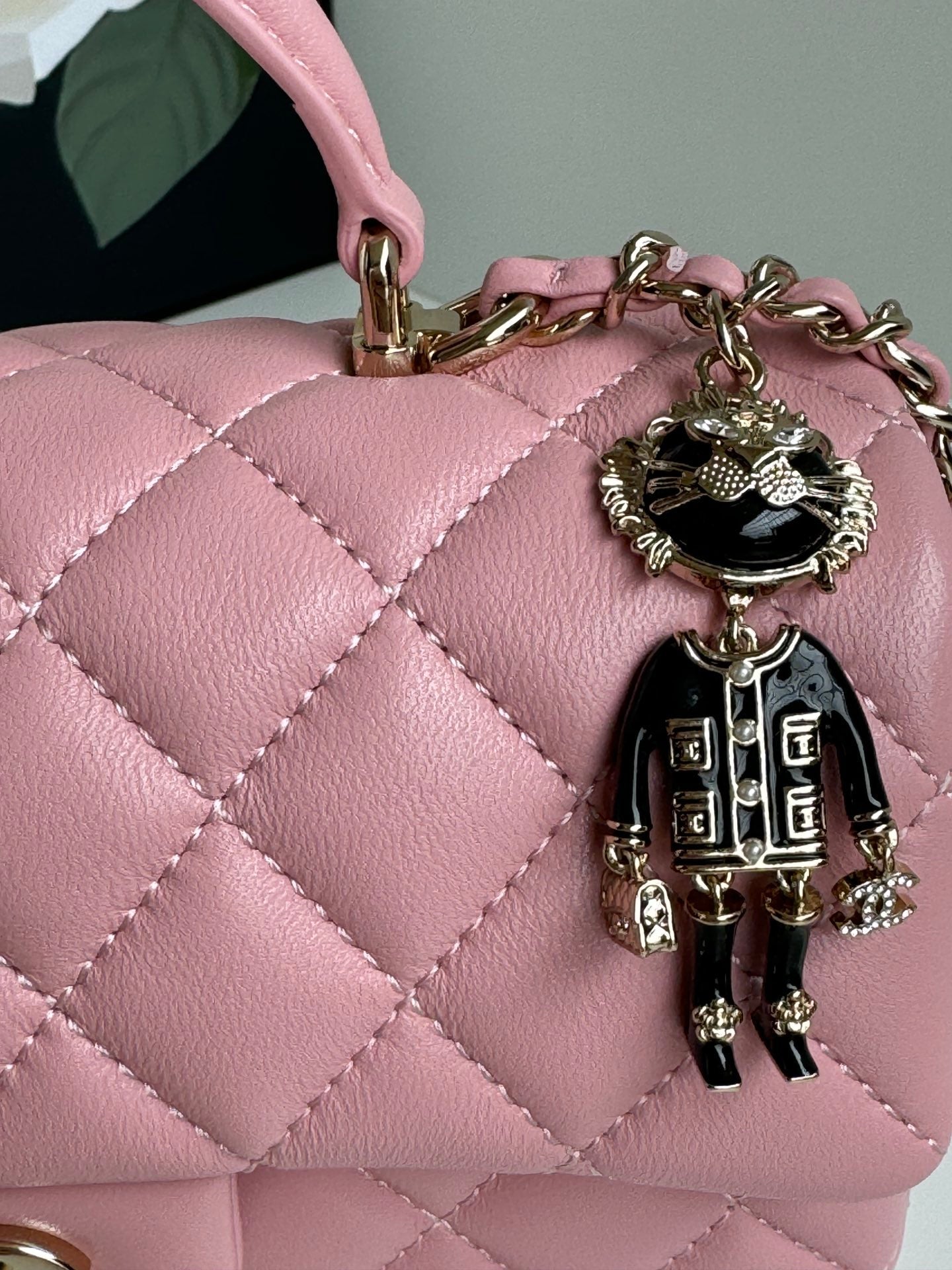 24C MINI FLAP BAG 20CM WITH TOP HANDLE PINK CALFSKIN SILVER HARDWARE