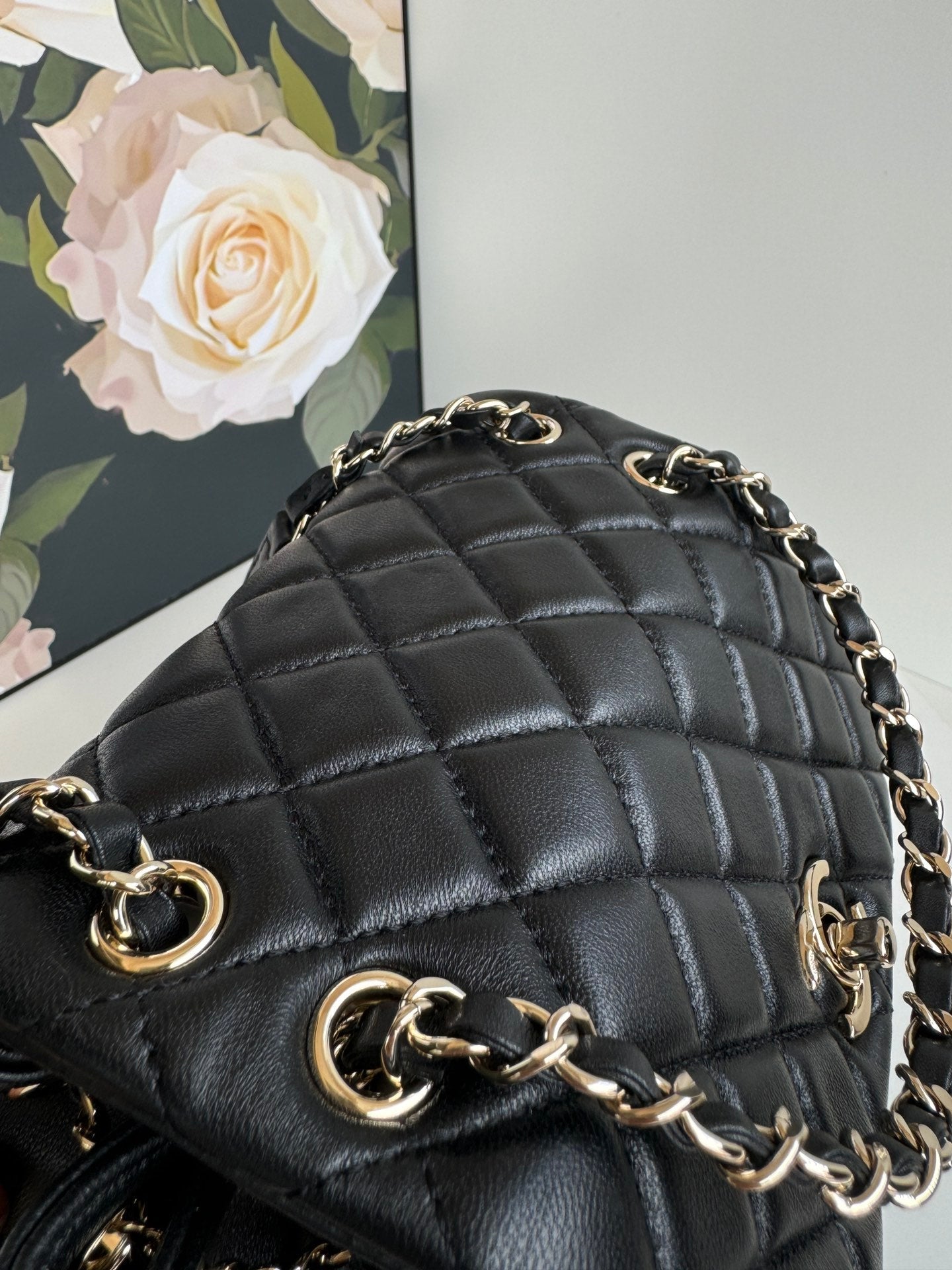 DUMA BACKPACK 22CM BLACK LAMBSKIN LIGHT GOLD HARDWARE