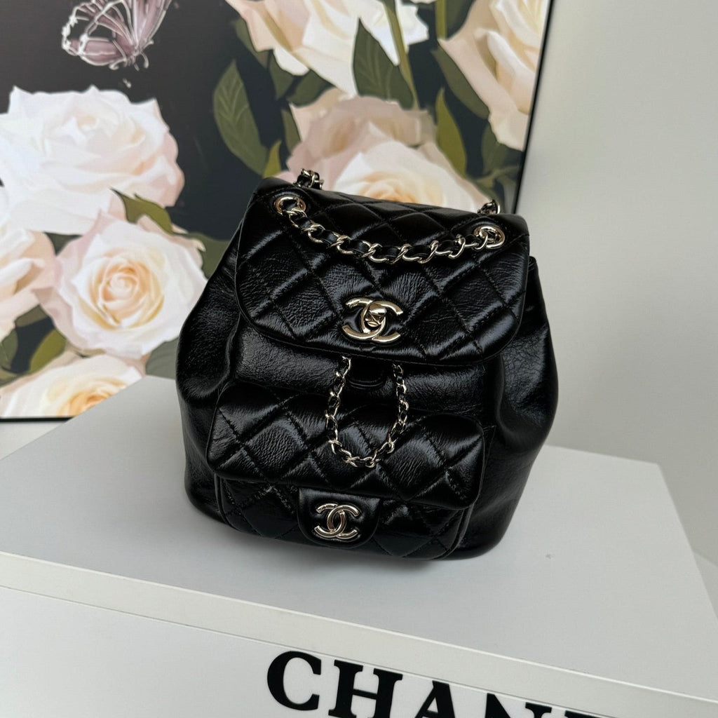 DUMA BACKPACK 18CM BLACK LAMBSKIN LIGHT GOLD HARDWARE