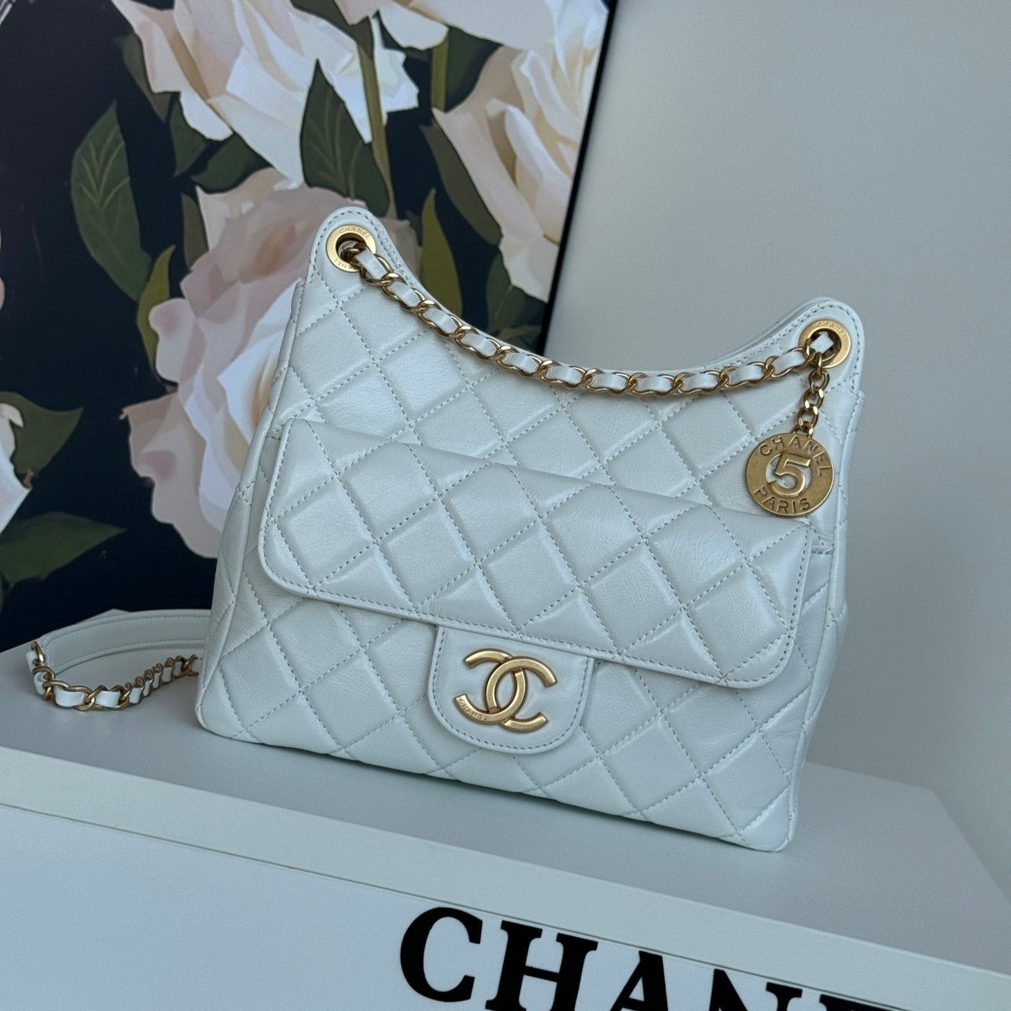 CC 23C SMALL HOBO BAG 21.5 LIGHT CLOUD BLUE LAMBSKIN GOLD HARDWARE