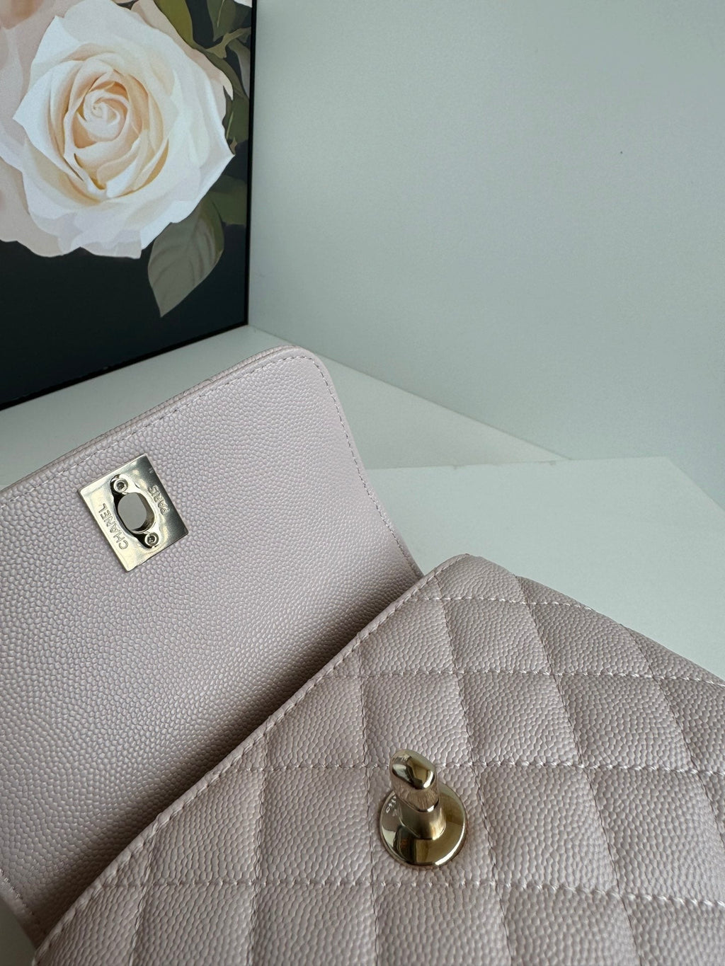CC 24K COCO HANDLE NANO 14.5CM LIGHT PINK GRAINED CALFSKIN GOLD HARDWARE