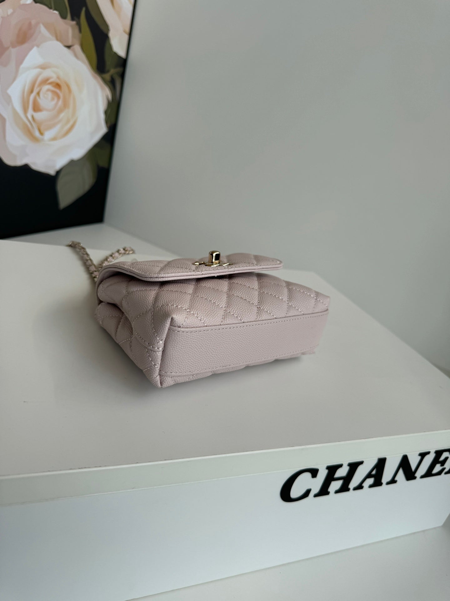 CC 24K COCO HANDLE NANO 14,5 CM ROSE CLAIR GRAINÉ VEAU QUINCAILLERIE DORÉ 
