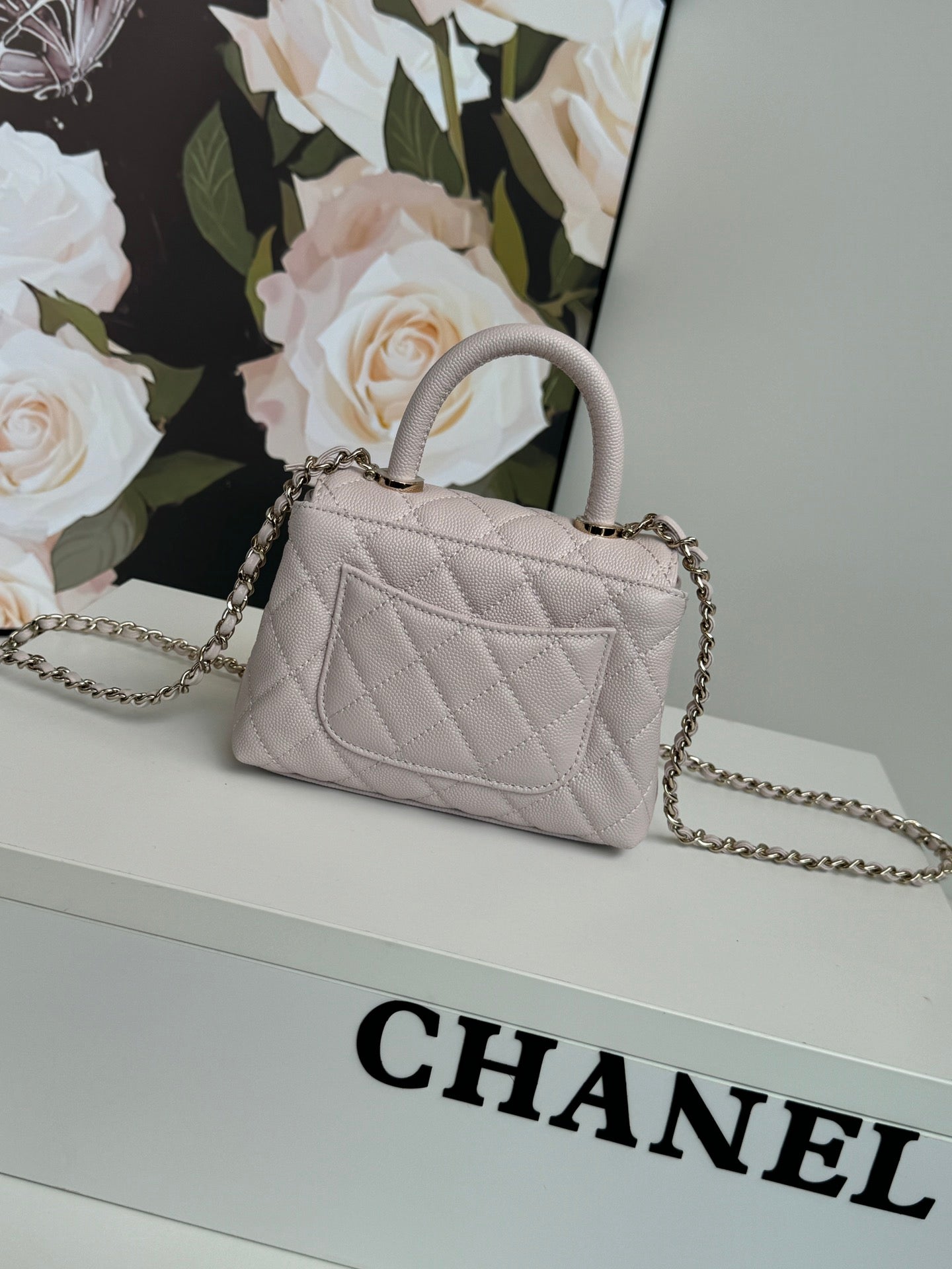 CC 24K COCO HANDLE NANO 14,5 CM ROSE CLAIR GRAINÉ VEAU QUINCAILLERIE DORÉ 