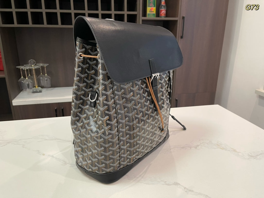 SAC À DOS ALPIN 37 EN CUIR D'AGNEAU NOIR ET TOILE GOYARDINE