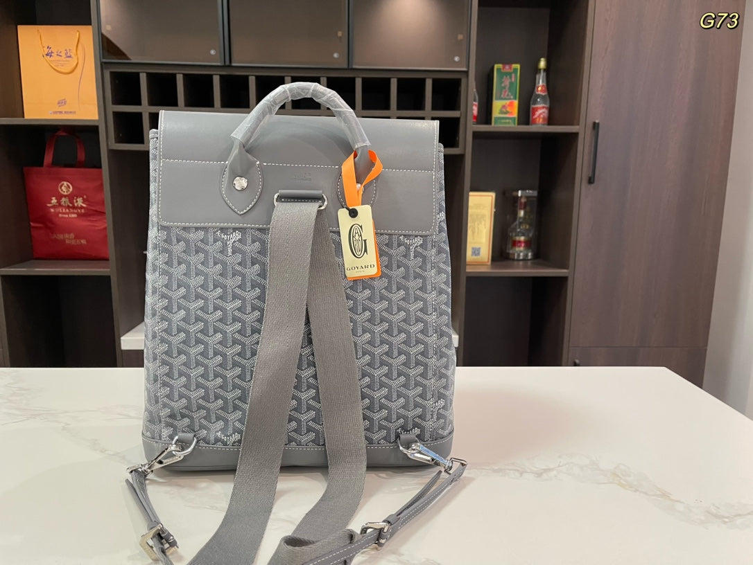 SAC À DOS ALPIN 37 EN CUIR D'AGNEAU GRIS ET TOILE GOYARDINE