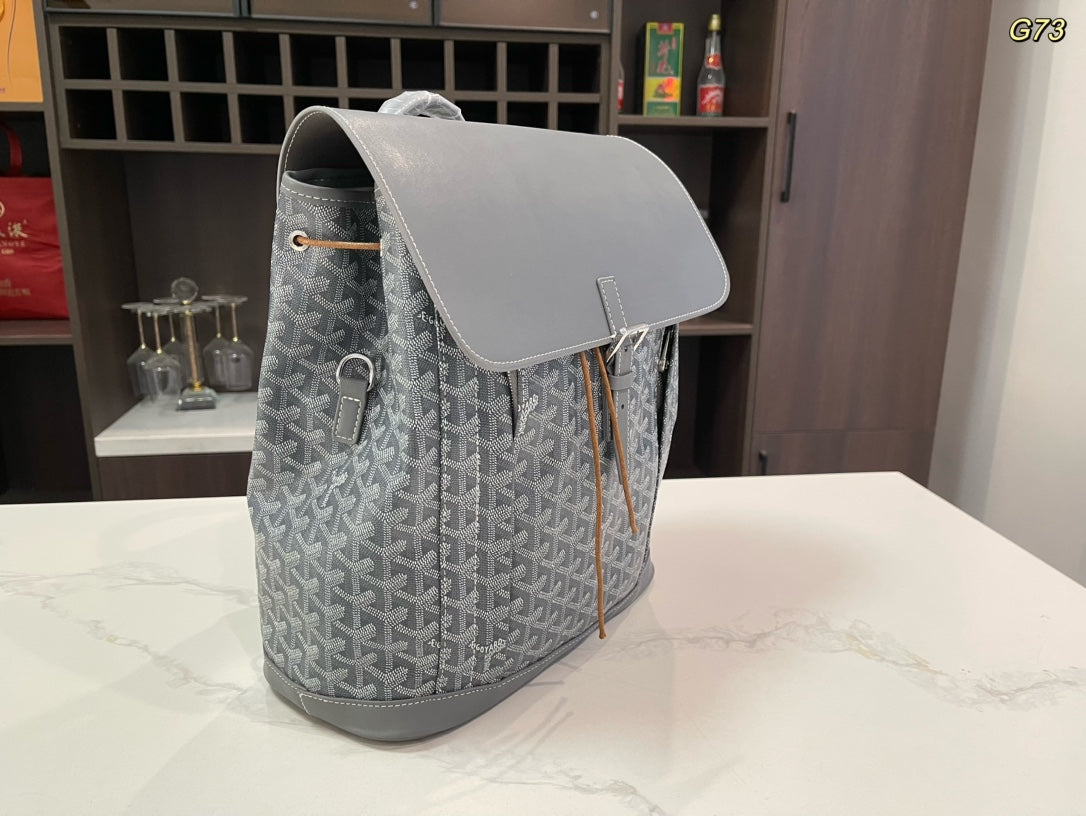 SAC À DOS ALPIN 37 EN CUIR D'AGNEAU GRIS ET TOILE GOYARDINE