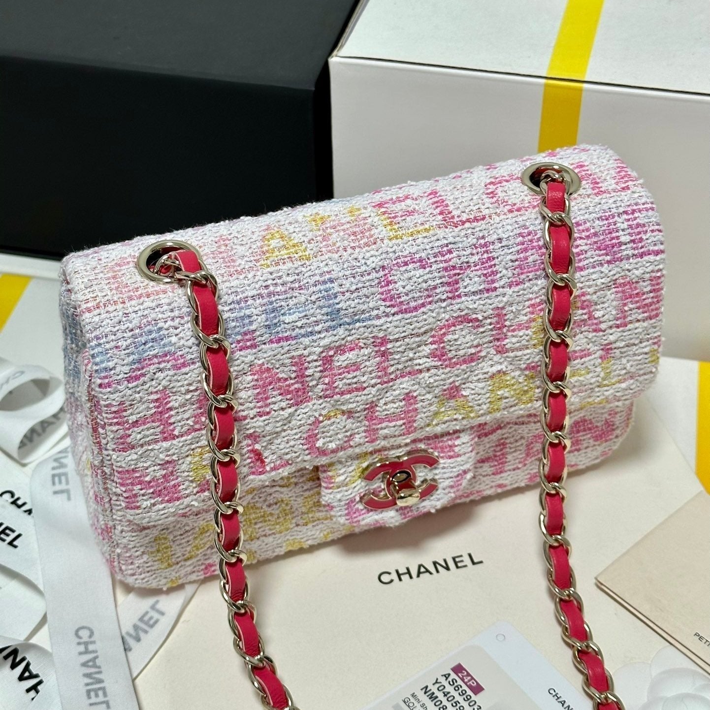 SAC À RABAT 20 EN TWEED COLORÉ QUINCAILLERIE DORÉ
