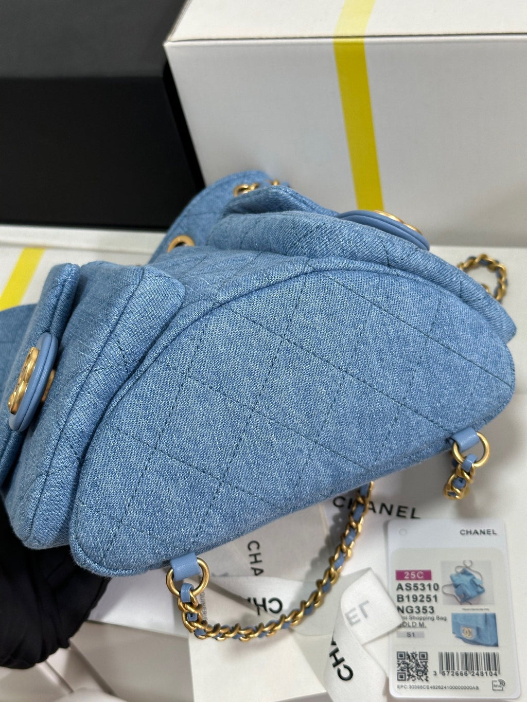 CC 25C BACKPACK 24.3CM DEMIN BLUE WASHED DENIM GOLD HARDWARE 243645