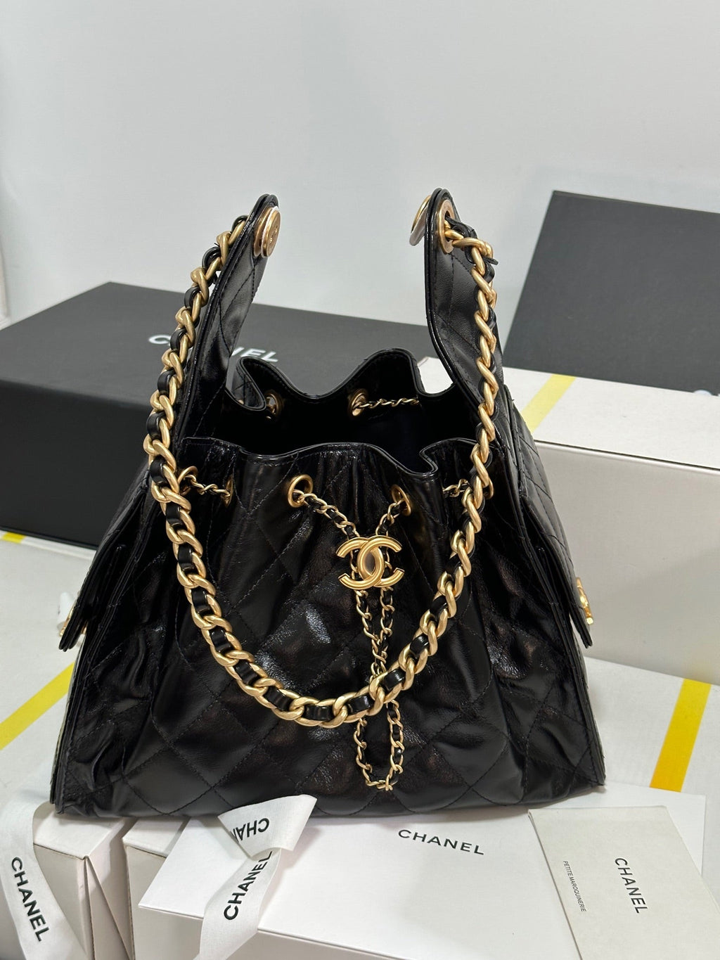 CC 25C HOBO BAG 30CM BLACK LAMBSKIN