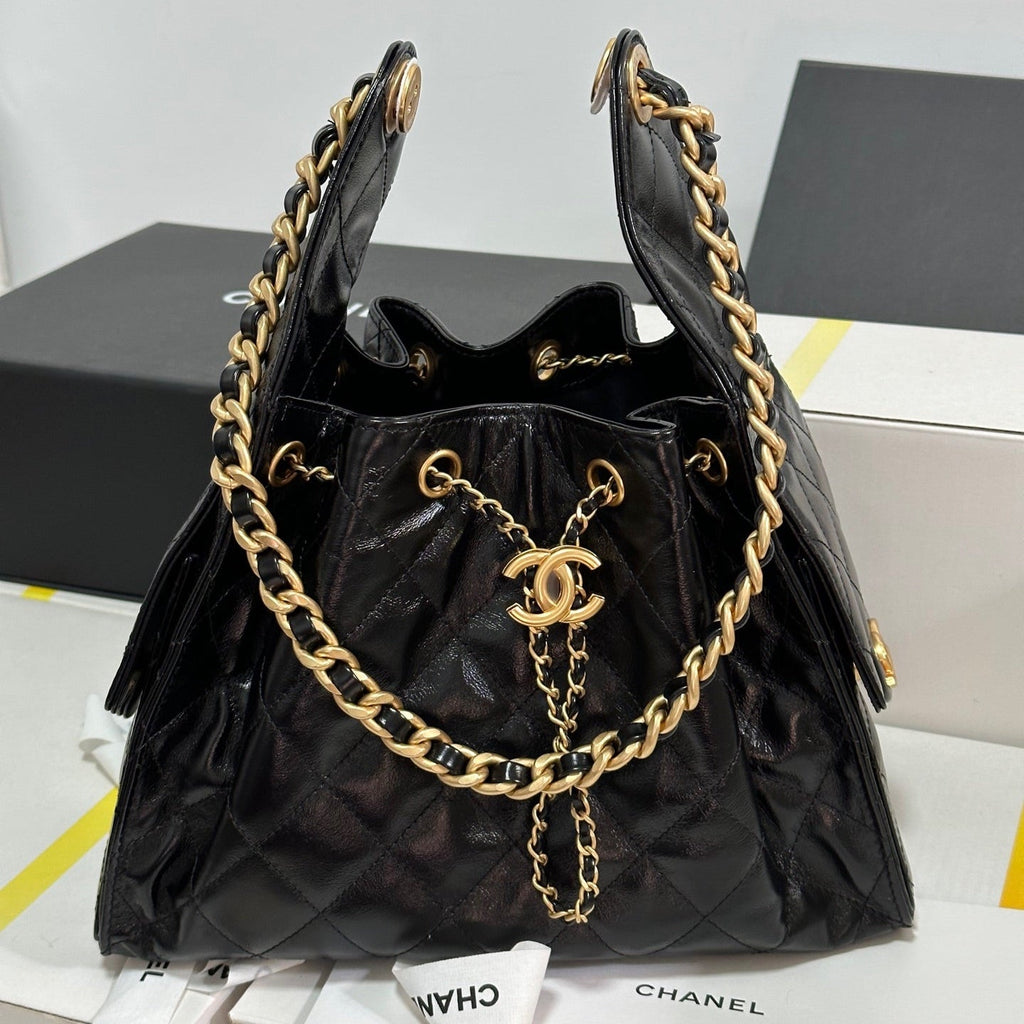 CC 25C HOBO BAG 30CM BLACK LAMBSKIN
