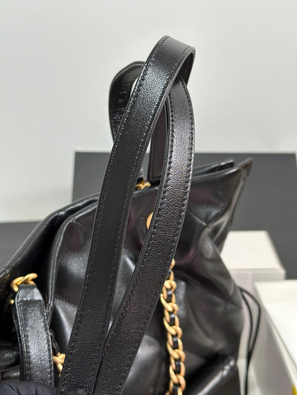 CC 25C DRAWSTRING BACKPACK BLACK LAMBSKIN GOLD HARDWARE 243655